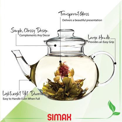 Simax Glassware 33 Ounce Glass Teapot | With Spout, Microwave and Stovetop Safe, Heat, Cold, and Thermal Shock Resistant Borosilicate Glass, Makes a Stunning Presentation…