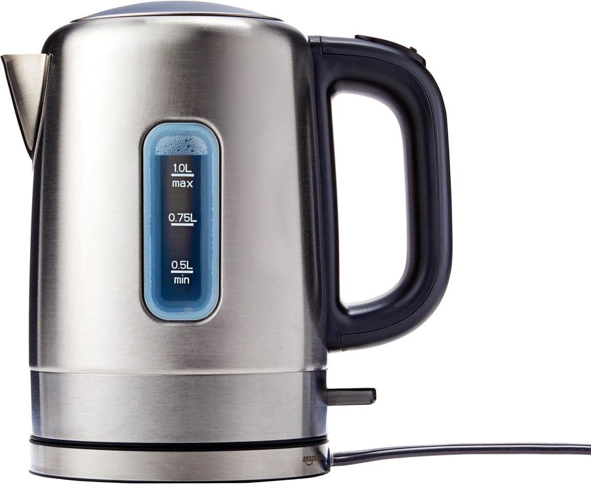 Electric Stainless Steel Kettle for Tea and Coffee, BPA-Free, Fast Boiling, Auto Shut-Off, 1.1 Quarts, 1500W, Black and Silver