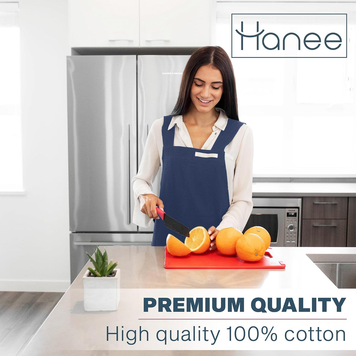 HANEE Cotton Aprons for Women and Men | Cross-Back Apron with Pockets