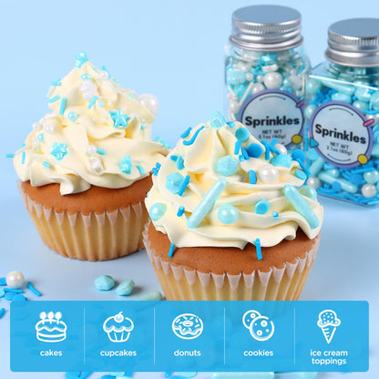 Edible Blue Sprinkles For Cake Decorating, Snowflake Sprinkles, Edible Stars, Sprinkle Mix for Cupcake Toppers, Ice Cream Toppings, Celebrations Wedding Baby Shower Birthday Party.(120g/4.2oz)