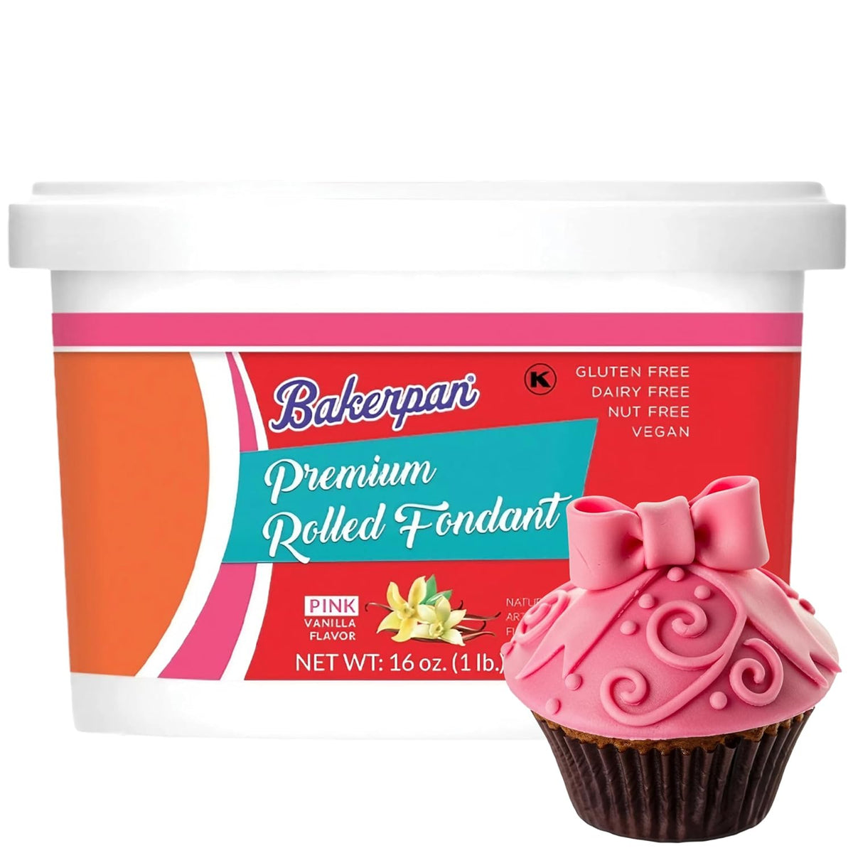 Bakerpan Premium Rolled Pink Fondant for Cake Decorating - 1 Pound, Vanilla Flavor