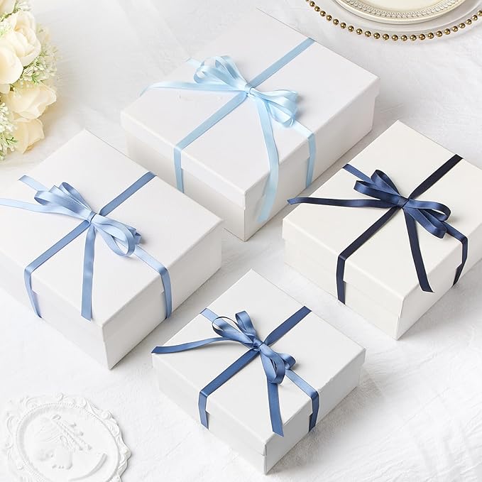 3/8 Inch Dusty Blue Satin Ribbon, 4 Rolls Total 40 Yards, Double Faced Mixed Blue Thin Fabric Ribbon for Gift Wrapping, Flower Bouquets, Crafts, Wedding, Father's Day Decorations