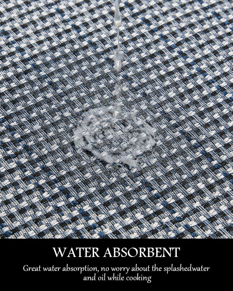 PADOOR Kitchen Mats for Floor, Non Slip Washable, Rubber Backed Kitchen Runner Super Absorbent Floor Mat Sink Rug, 20'x47' Blue