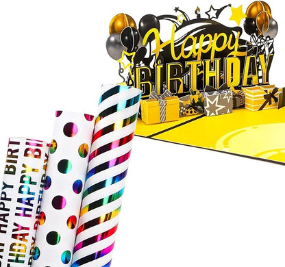Ribbli Pop Up Birthday Card and Iridescent Birthday Wrapping Paper