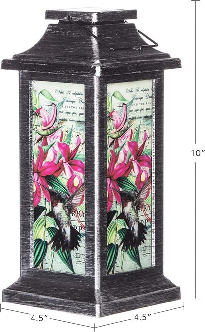 Topadorn Vintage Hummingbird Solar Lantern, Hanging Outdoor Light with Floral Print, Waterproof LED Lamp for Garden Patio Yard Decor