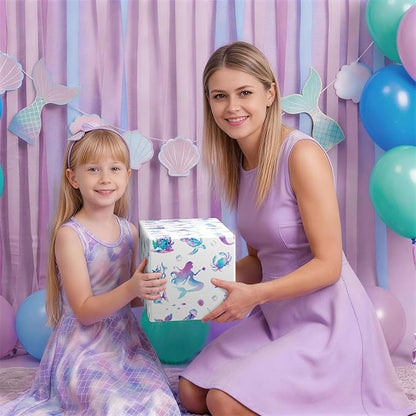 WERNNSAI Mermaid Wrapping Paper - 1 Roll 17”x 33 ft Colorful Mermaid Scale Gift Wrap Purple Princess Gift Wrapping for Girls Birthday Baby Shower Party Favor Reversible Iridescent Scales Design