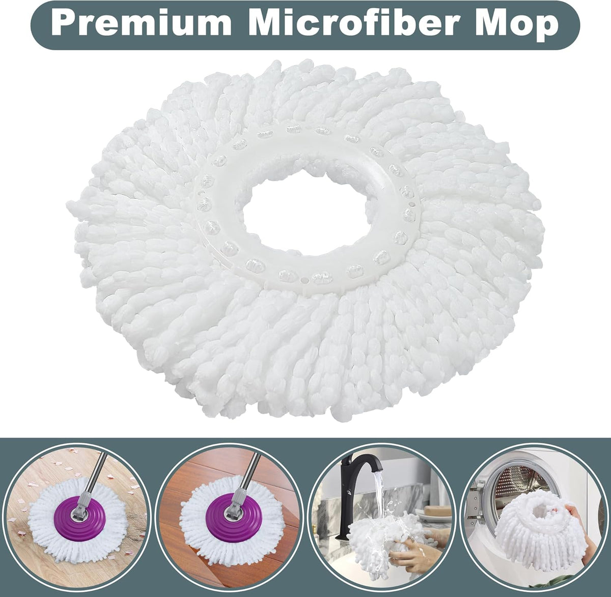 Dual Compartment Spin Mop and Bucket, Mop and Bucket with Wringer Set,360°Rotating Spinning Mopping for Floor Cleaning with 6 Microfiber Replacement Heads, 61" Extended Handle, 2X Wheel