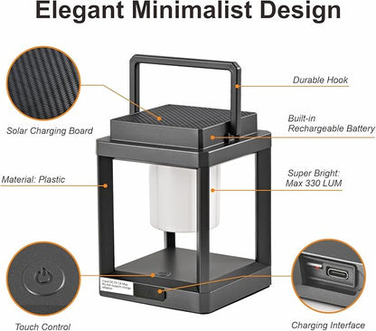 Solar Outdoor Table Lamp: Outdoor Lanterns for Patio Waterproof,Portable Rechargeable Solar Lamp