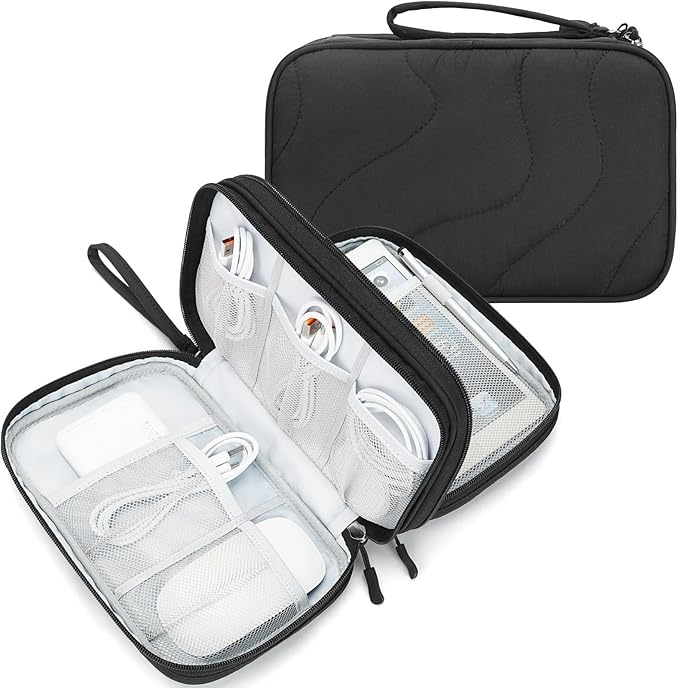 Skycase Tech Pouch - Lightweight Electronics Organizer Travel Case - Double Layers Cable Organizer - All-in-One Storage Bag for Charger, Cord, Phone, Flash Drive, Essentials