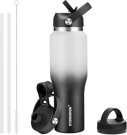 Hydrowion Insulated Water Bottle, 32oz Water Bottle with Straw Lid, Double Walled Leak Proof 32oz Vacuum Bottle (Cold for 48 Hrs