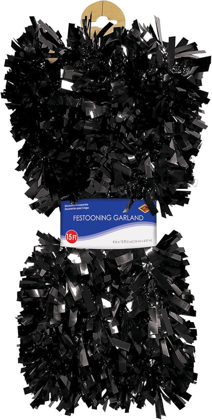 Beistle Shiny Black Metallic Plastic Festooning Garland For New Year’s Eve Christmas Birthday Graduation Party Supplies And Parade Floats