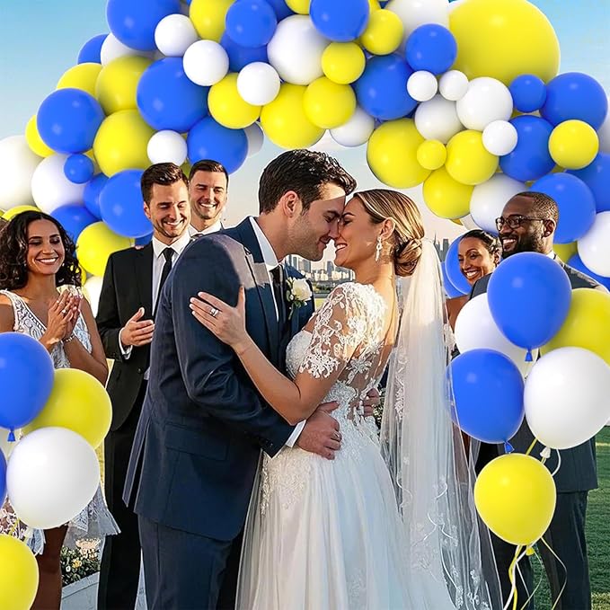 126PCS Blue Yellow White Balloon Arch Garland Kit - Royal Blue and Yellow Balloons White Balloon for Wedding Birthday Anniversary Bridal Shower Party Decorations
