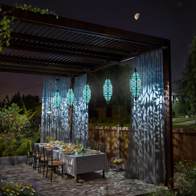 Twinkya 2 Pack Hanging Solar Lights Outdoor Garden Decorative Solar Lantern Waterproof Metal Moroccan Outdoor Decorations for Patio Pathway Yard Porch Backyard Garden Decor (Black, 2 Pack)