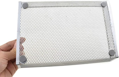 HAHIYO Stackable Mesh Tray Cup 9 x 6 x 2 inches Sturdy Container for Desk Drawer Organizer Collection for Home Office School kitchen Soft Foam Feet No Sharp Edges 1 Pack Silver