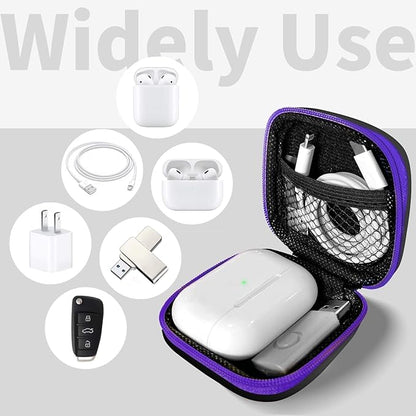 Square Earbud Case Portable EVA Carrying Case Storage Bag Tech Pouch Cell Phone Accessories Organizer with Carabiner for Earphone, Earbud, Earpieces, SD Memory Card, Camera Chips, Purple