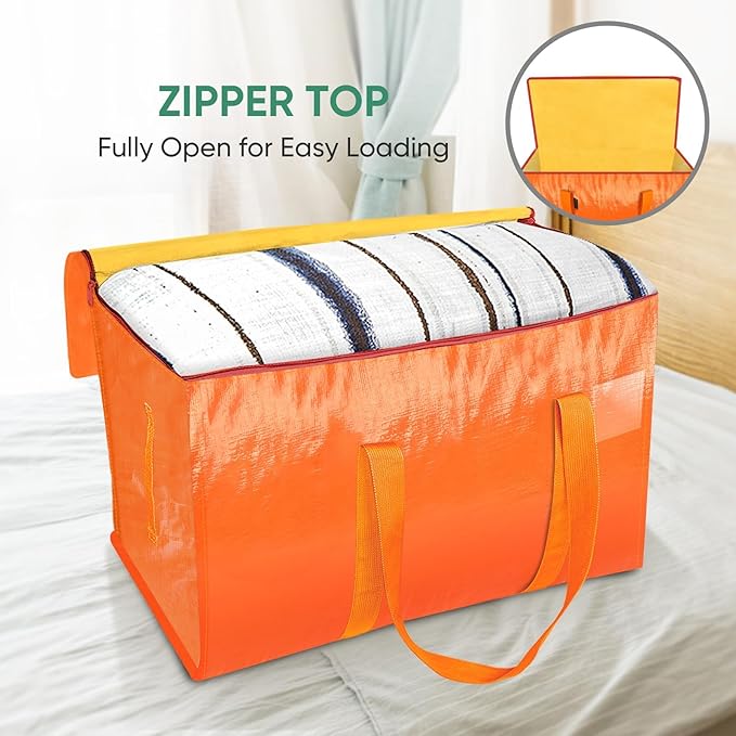 BALEINE 6-Pack Oversized Moving Bags with Reinforced Handles, Heavy-Duty Storage Tote for Clothes, Moving Supplies (Orange, 6-Pack)