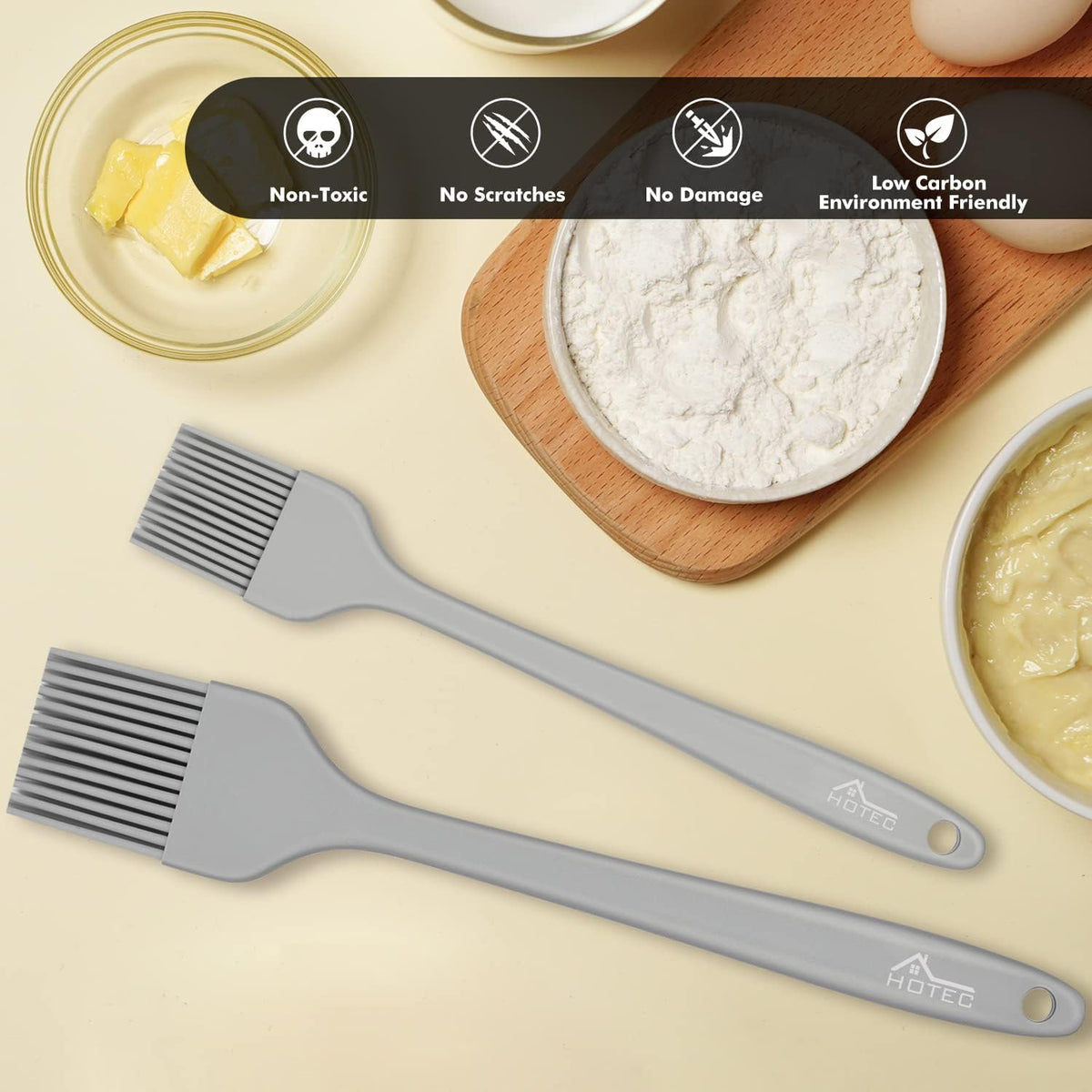 Hotec Basting Brushes Silicone Heat Resistant Pastry Brushes Spread Oil Butter Sauce Marinades for BBQ Grill Barbecue Baking Kitchen Cooking BPA Free