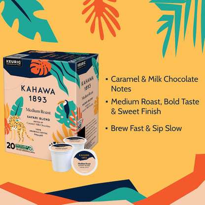 Kahawa 1893 Medium Roast Coffee K-Cup Pods Safari Blend (20 Count) | As Seen on Shark Tank, High Antioxidants, Naturally Sweet, Organically Grown &amp; Cultivated, Ethically &amp; Sustainably Sourced