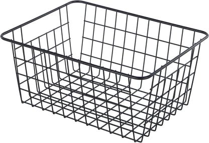 JUNCHU CHERRY【Extra Large】Wire Kitchen Storage Baskets 2 Packs,Perfect Pantry Organization Accessories Basket,Laundry Basket,Suitable for Countertop, Kitchen, Bedroom, Bathroom,Black