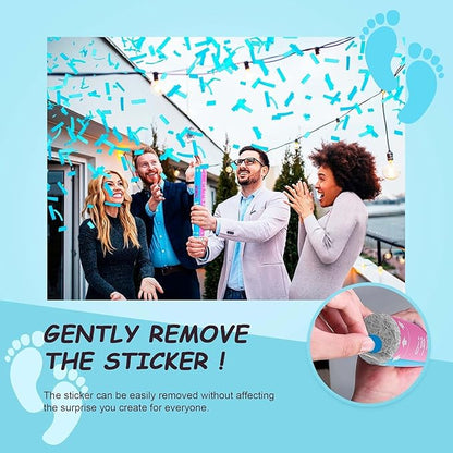 Gender Reveal Confetti Cannon | No Powder Confetti Poppers | Ideal for Baby boy Gender Reveal Decoration (12 blue)