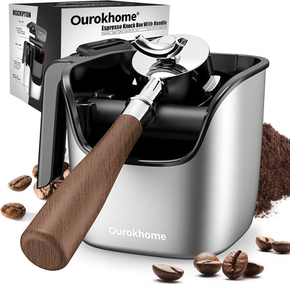 Ourokhome Knock Box Espresso Accessories, The Latest Patented Stainless Steel Espresso Machine Tool for Coffee Ground with Removable Knock Bar
