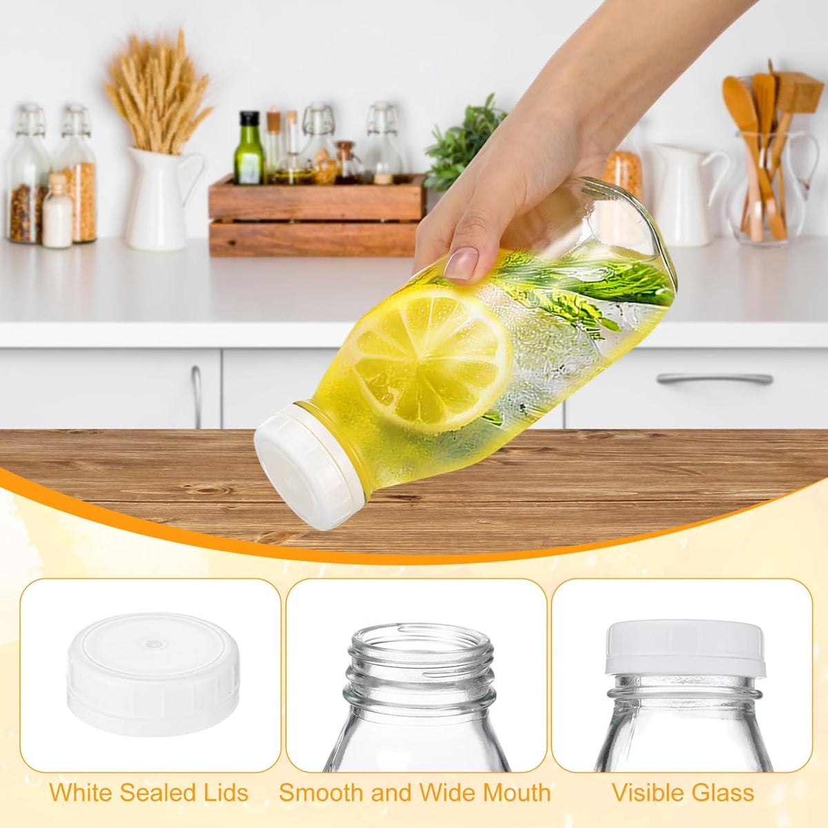 Suclain 10 Pcs 16 oz Glass Juice Bottle with Lids, Clear Reusable Milk Container for Refrigerator
