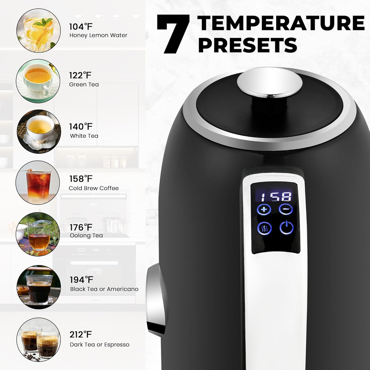 Susteas Electric Kettle Temperature Control - 57oz Hot Water Boiler with Thermometer, 1500W Fast Heating Stainless Steel Tea Kettles