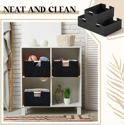 Cinnvoice 3 Pack Fabric Storage Bins for Closet Shelves, Rectangle Wardrobe Organizer with Handle, Collapsible Shelves Storage Basket for Sorting Clothes and Toy (Black,15 x 10.6 x 6 Inch)
