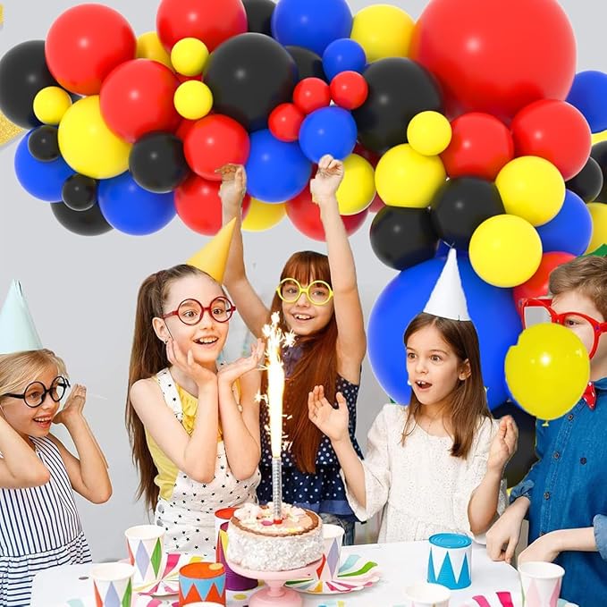 Red Yellow Blue Black Balloon Garland Arch Kit - Red Blue Black Yellow Balloons Spider Hero Birthday Decorations for Super Boy Hero Man Robots Video Game theme Birthday Carnival Circus Party Decors