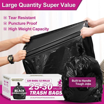 25-30 Gallon Trash Bags Black 120 Count - 32" x 36" Large Kitchen Garbage Bags, 20+ Gallon Trash Can Liners Unscented, Multipurpose for Home, Office, Daily Household Use