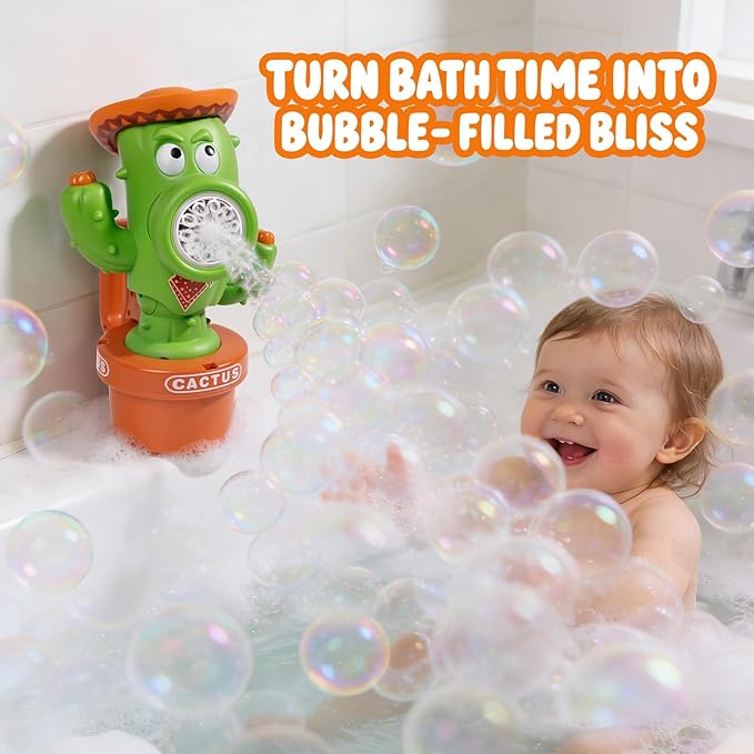 Cactus Bubble Machine, Automatic Rechargeable Bubble Blower for Kids with Handheld,Lights and Music, Dancing Cactus Toy Bubble Maker for Bathtub Bath,Outdoor Birthday Wedding Party