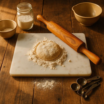Marble Pastry & Cutting Board – 10x14 Inch Natural Stone Slab with Non-Slip Feet for Dough, Cheese, Baking, Serving, Charcuterie, Trivet