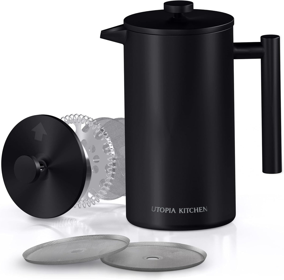 Utopia Kitchen Stainless Steel French Press Coffee Maker 34 Oz (1 Litre) with 2 Extra Filters, French Press Coffee & Tea Maker for Kitchen & Camping