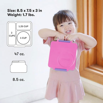 OmieBox Bento Box for Kids - Insulated Bento Lunch Box with Leak Proof Vacuum Insulated Food Jar - 3 Compartments, Two Temperature Zones (Unicorn Pink)