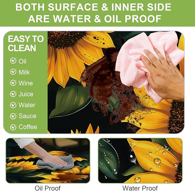ANNA QUEEN 6FT Sunflower Picnic Table Cover with Bench Covers Spring Picnic Table Cover Set 3PCS 72"x30", Outdoor Bench and Tablecloth Furniture Protection