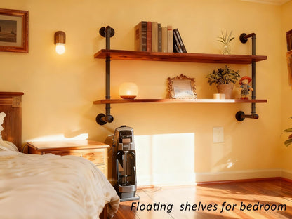 Rogmars Industrial Pipe Solid Wooden Floating Book Shelves for Living Room Wall Shelving Kitchen Wall Shelves Bar Shelving 48 inch Rustic Farmhouse