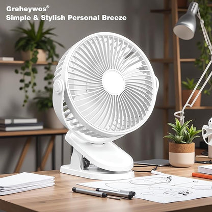Clip on Fan, 6.5-in Battery Operated Portable Fan, Ultra Quiet Personal Desk Fan with Strong Clamp for Golf Cart,Office Desk, Treadmill, Camping, Bedroom