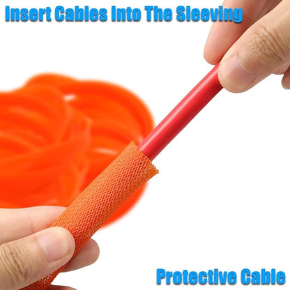 25ft PET Expandable Braided Cable Sleeve 1/2inch(12mm) Pet Braided Cable Sleeve for Audio Video Device Wire Automotive Wire (Orange)