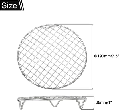 uxcell Round Cooking Rack with Legs, Dia 7.5 Inch 304 Stainless Steel Barbecue Grill for Cooking Baking Barbecue Air Fryer Racks, Silver