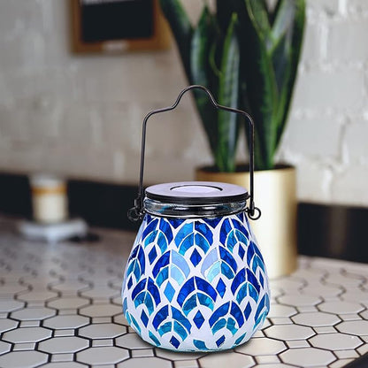 Bshine Mosaic Solar Lantern Outdoor Hanging Waterproof, Blue Mosaic Light Indoor Decorative Table, Garden Decor for Yard Outside, Path, Courtyard, Lawn, Outdoor Decor Gift for Mom
