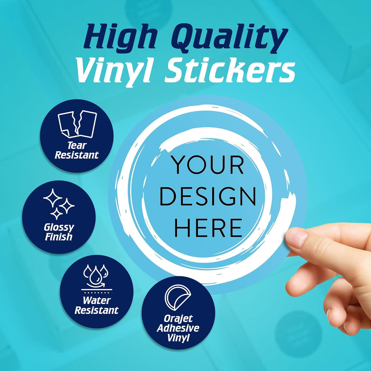 100 Custom Vinyl Stickers - Upload Your own Image, Text, Design, Logo - Personalized Logo Labels for Handmade, Packaging, Bottle, Jars, Candle, Brand Stickers (Blue Swirls, 6x6)