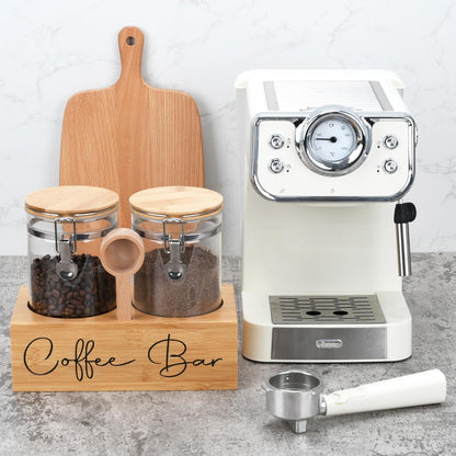 Glass Coffee Canister Set with Bamboo Shelf & Spoon - 2 Airtight Containers (47oz Each) for Coffee Beans, Ground Coffee, Sugar, Flour