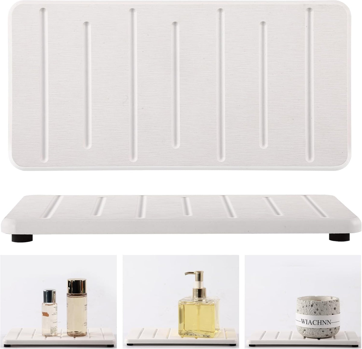 2PCS Water Absorbing Stone Tray for Cosmetics & Hand Soap & Houseplants, 8.66" * 4.33"Ultra-Absorbent Diatomite Coaster | Fast-Drying Bathroom & Kitchen Organizer