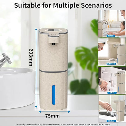 Automatic Liquid Soap Dispenser, Touchless Rechargeable Hand Soap Dispenser, 4 Adjustable Levels, 1200mAh Battery, Large Display, for Kitchen & Bathroom (Light Khaki, Liquid)