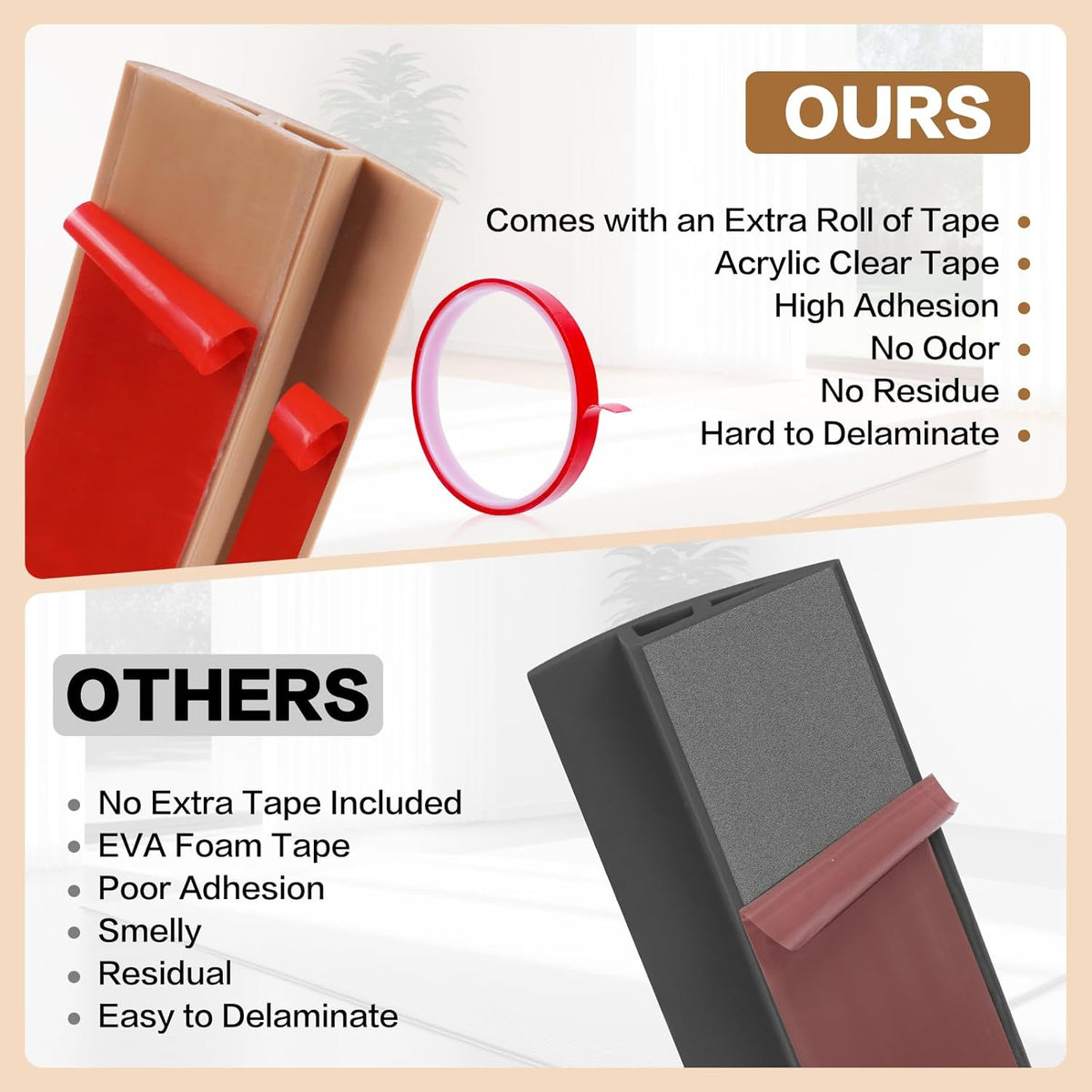 Floor Transition Strip Vinyl Door Threshold Ramp Self Adhesive Carpet Edging Strip Doorway Edge Trim, Overlap Edge Reducer for Laminate Carpet, Floor, Tile (Brown Wood Grain, 3/5" to 4/5", 6.6Ft)