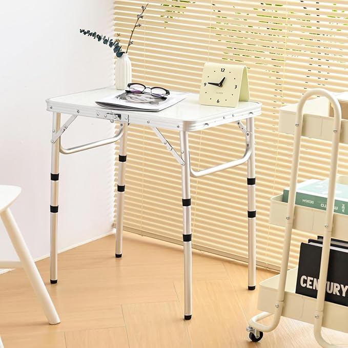 YihuiKo Small Folding Picnic Table with Storage Net, 3 Adjustable Heights 27.5" Aluminum Lightweight Portable Table with Carrying Handle for Camping Travel and Indoor