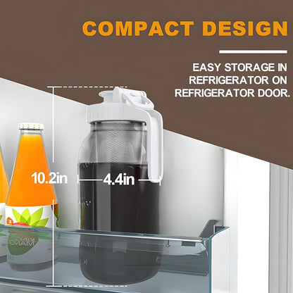 Cold Brew Coffee Maker Jar - 64oz Thick Glass Multipurpose Mason Pitcher Spout Lid with Handle & Stainless Steel Filter for Iced Coffee, Lemonade