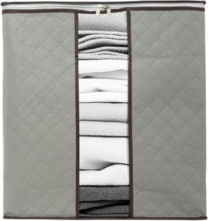 Szxc 2 Pack Foldable Erect Storage Bags Under Bed Closet Organizer 18 x 11 x 19 inch (L x W x H) - for Quilt Blanket Pillow Clothes Bedding - Clear Window & Handles - Easy to Fit 5 Throw Pillows