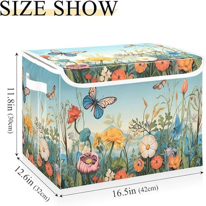 Colorful Flower Pattern Storage Bins with Lids and Carrying Handle,Foldable Storage Boxes Organizer Containers Baskets Cube with Cover for Home Bedroom Closet Office