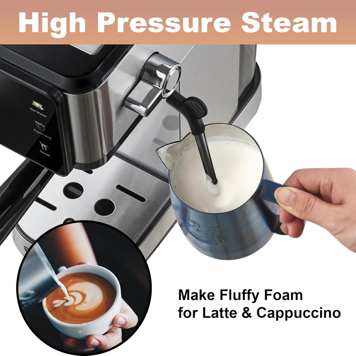 20Bar Espresso Machine with Dual Boiler, LCD Touch Control & Milk Frother| Compact Home Coffee Maker for Café Style Cappuccino & Latte